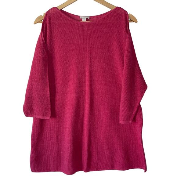 J Jill Short Sleeve Knit Sweater Linen Peekaboo Shoulder Casual Top Size 2X - Picture 1 of 8